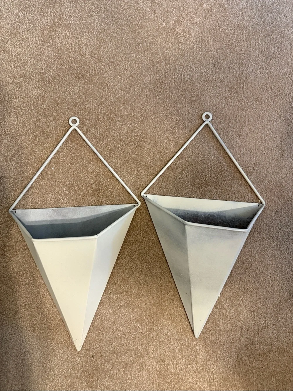 White Geometric Hanging Wall Planter Pair